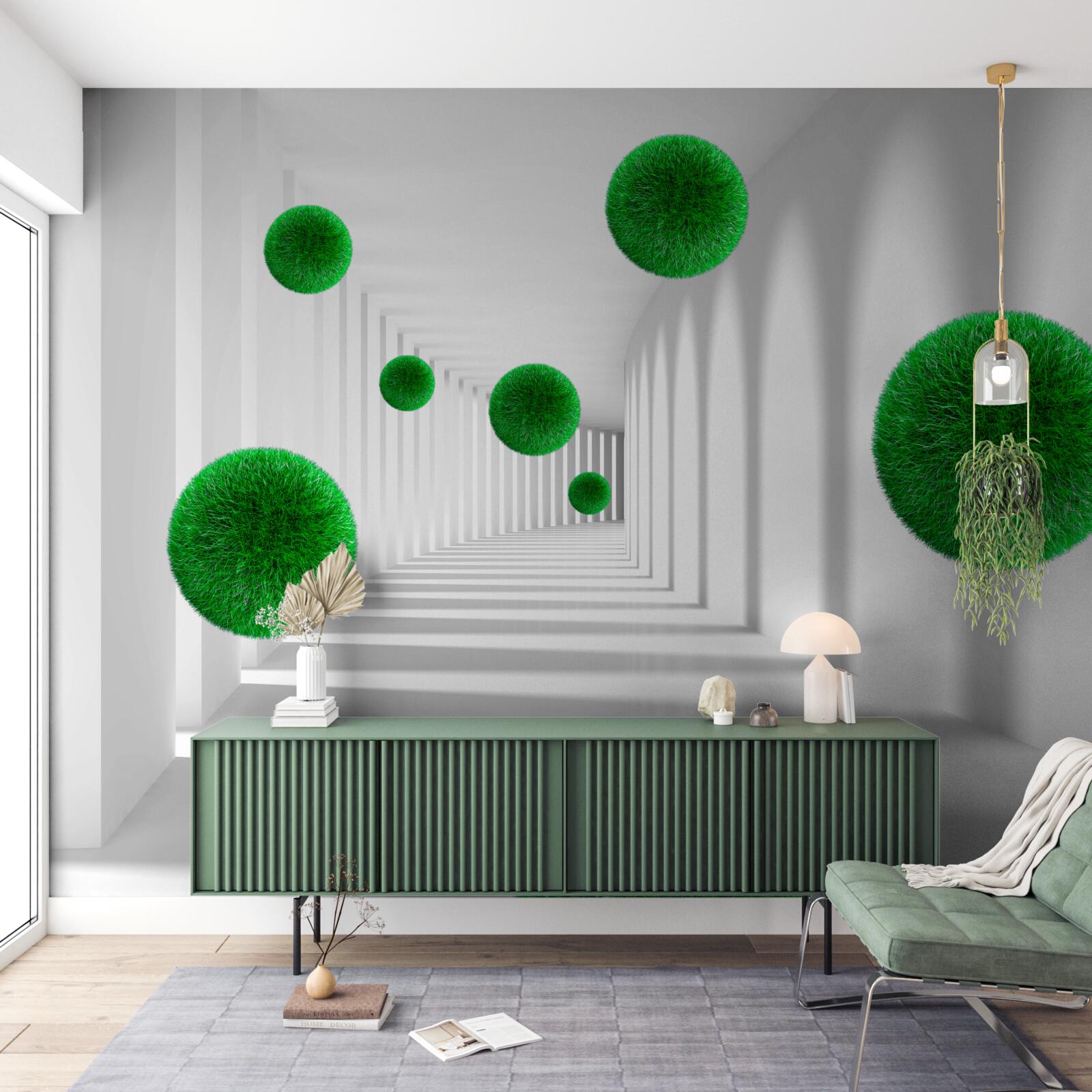 Papier peint boules vertes denses flottantes