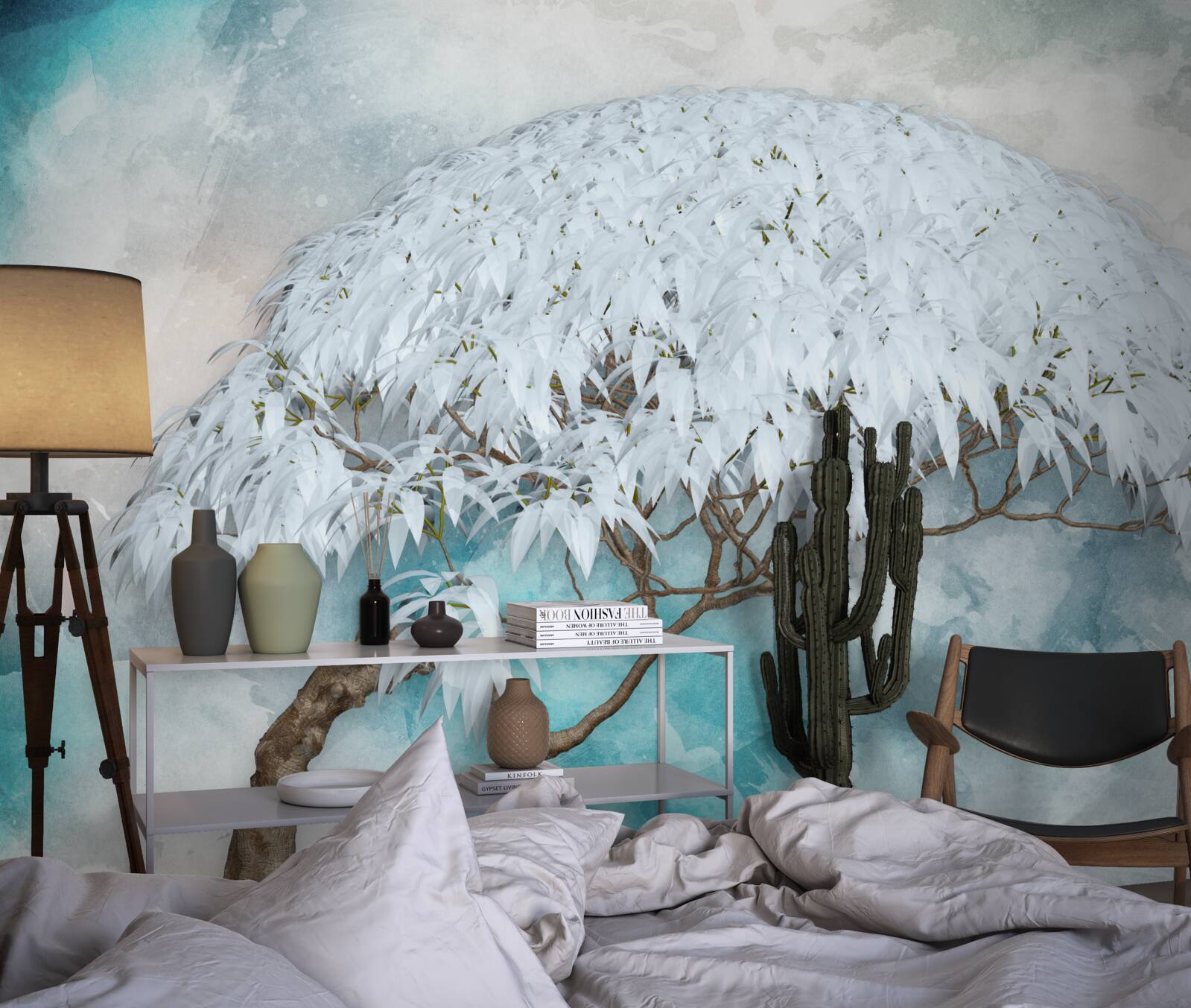 Papier peint sous le couvert de la nuit se cache une fougère luxuriante et blanche comme neige