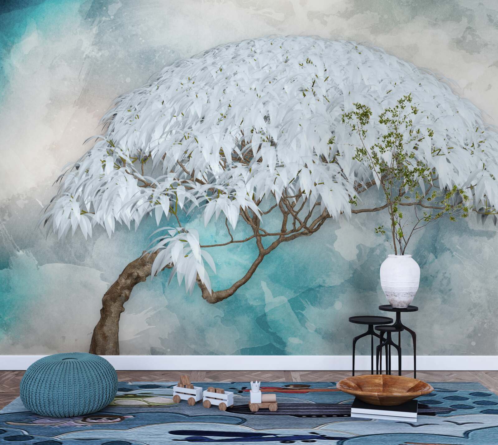 Papier peint sous le couvert de la nuit se cache une fougère luxuriante et blanche comme neige