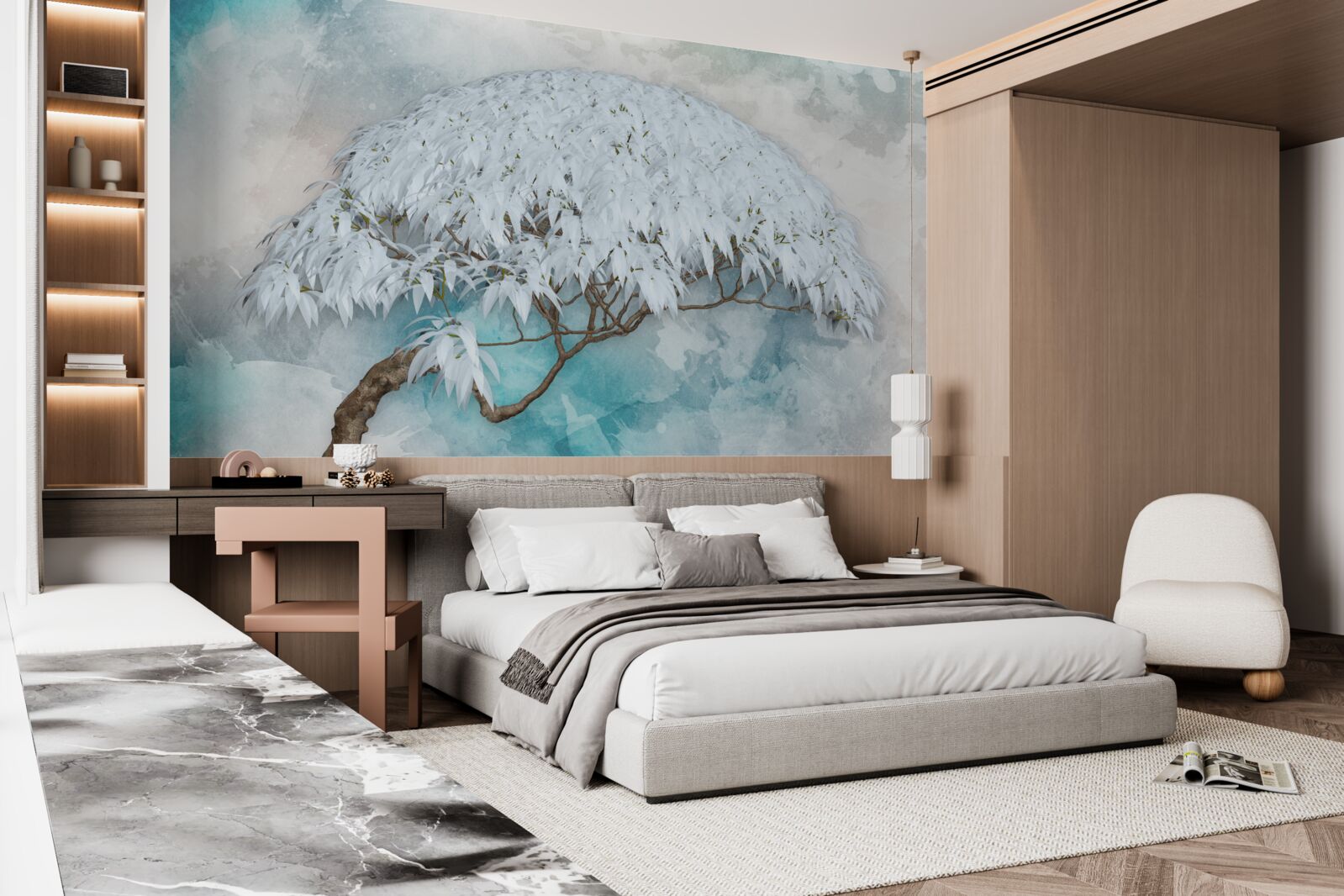 Papier peint sous le couvert de la nuit se cache une fougère luxuriante et blanche comme neige