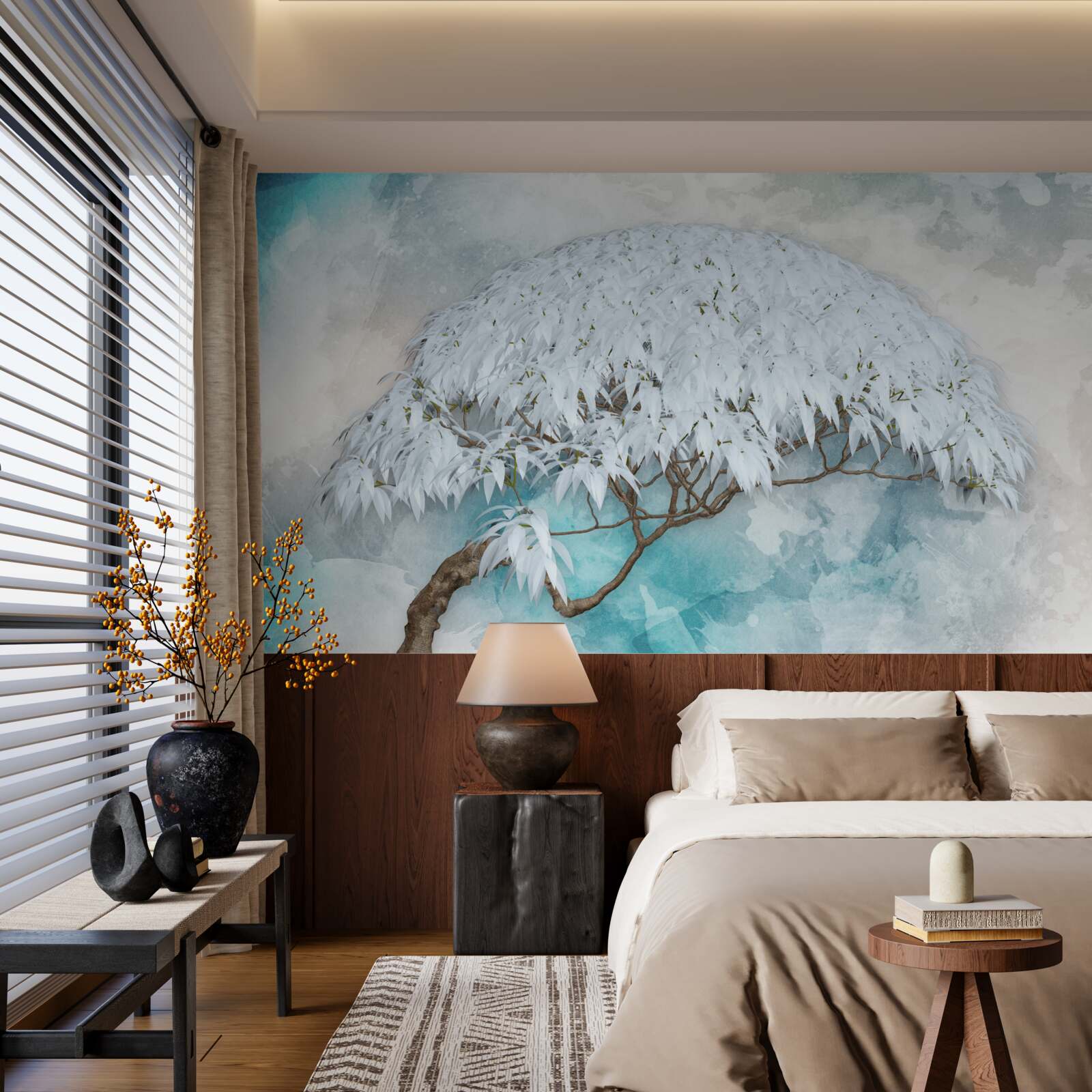 Papier peint sous le couvert de la nuit se cache une fougère luxuriante et blanche comme neige