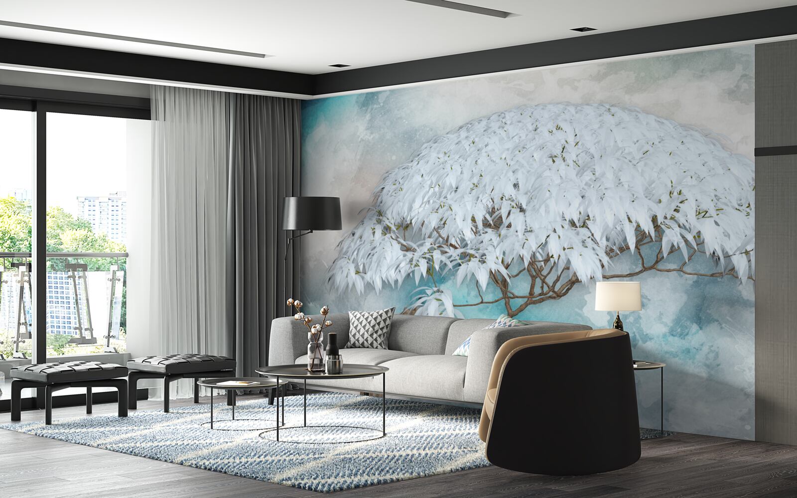 Papier peint sous le couvert de la nuit se cache une fougère luxuriante et blanche comme neige