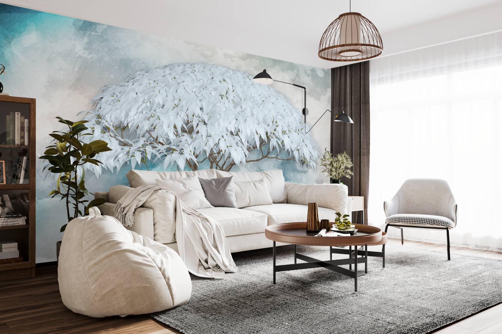 Papier peint sous le couvert de la nuit se cache une fougère luxuriante et blanche comme neige