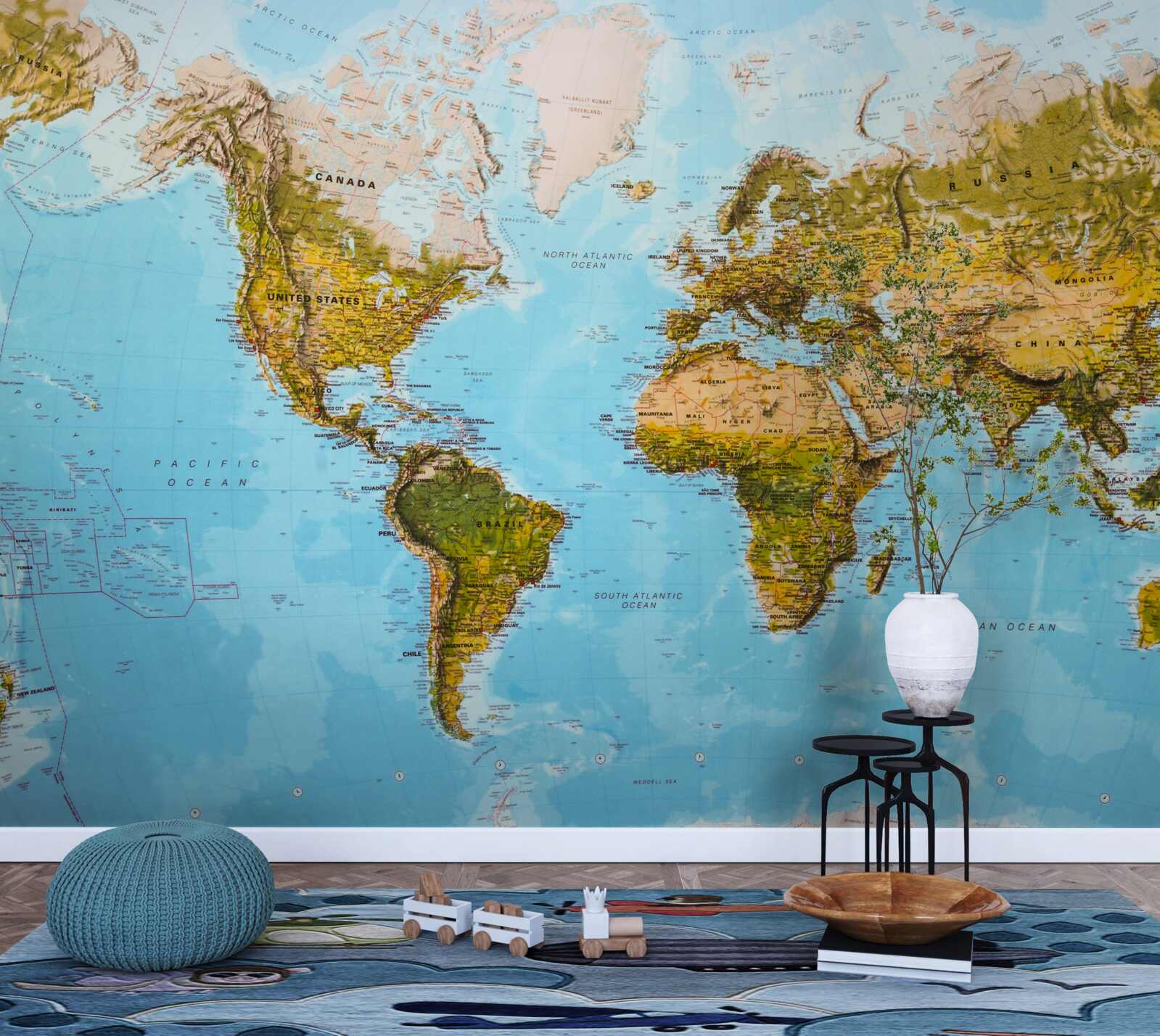 Papier peint carte du monde avec les zones d'altitude