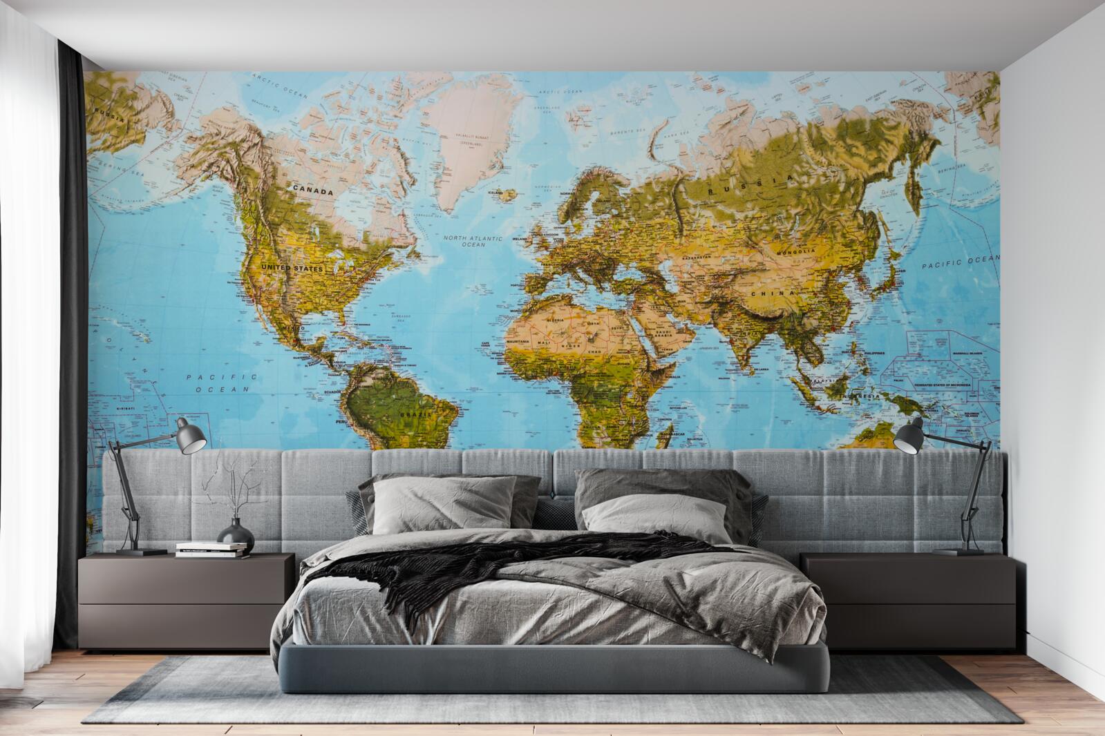 Papier peint carte du monde avec les zones d'altitude