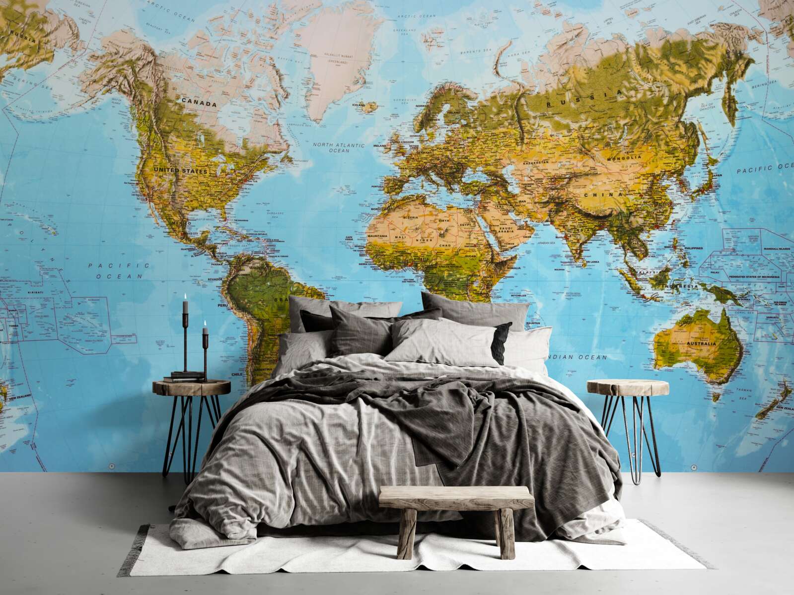 Papier peint carte du monde avec les zones d'altitude