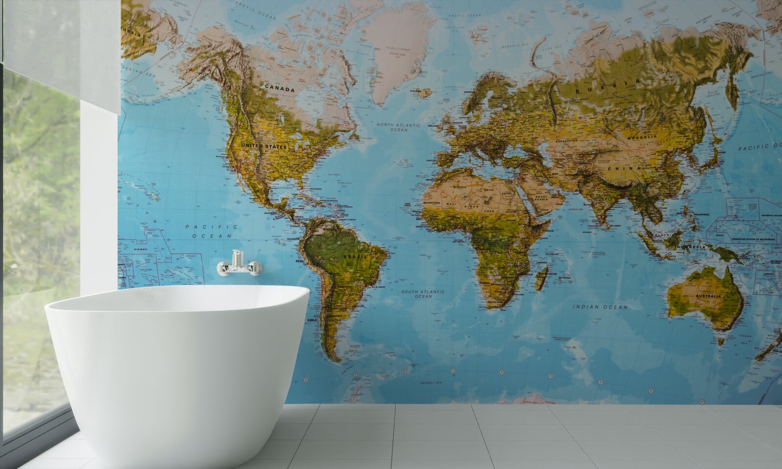 Papier peint carte du monde avec les zones d'altitude