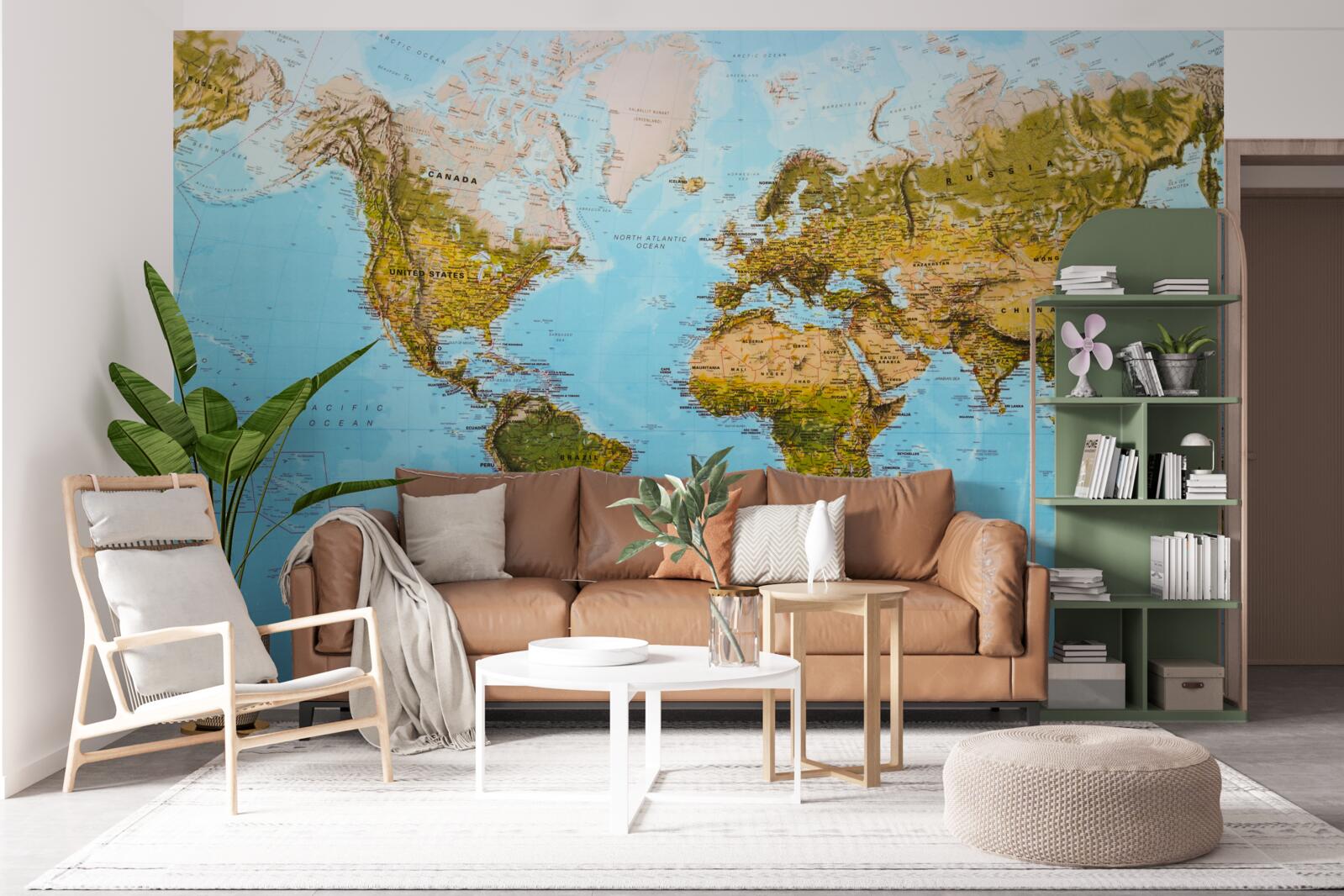 Papier peint carte du monde avec les zones d'altitude