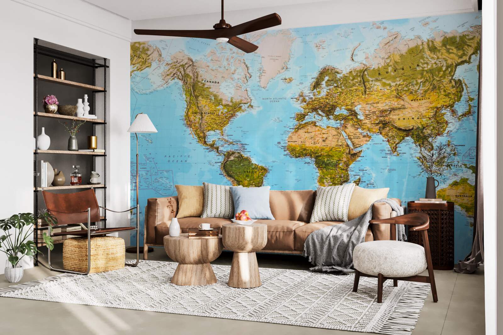 Papier peint carte du monde avec les zones d'altitude