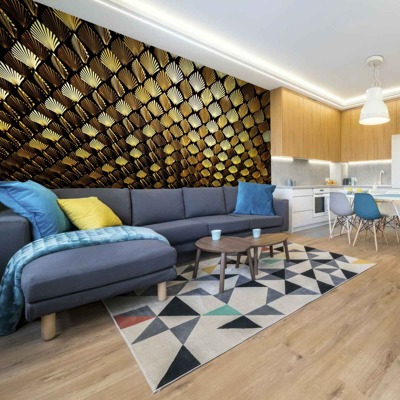 Papier peint abstrait en or en forme de fougère