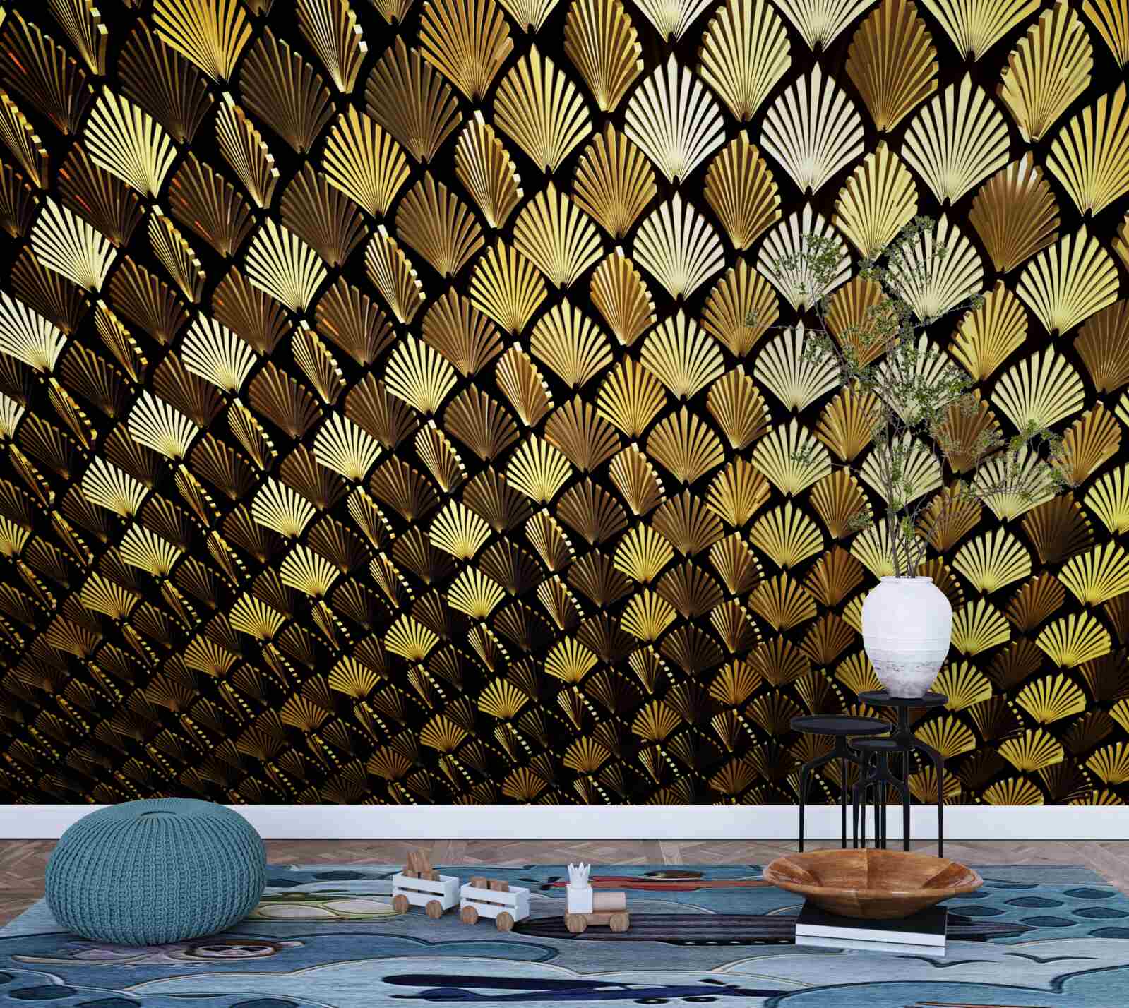 Papier peint abstrait en or en forme de fougère