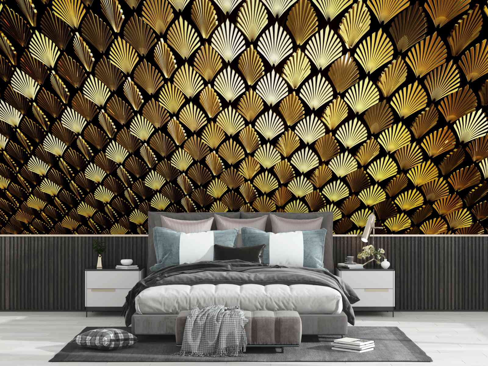 Papier peint abstrait en or en forme de fougère