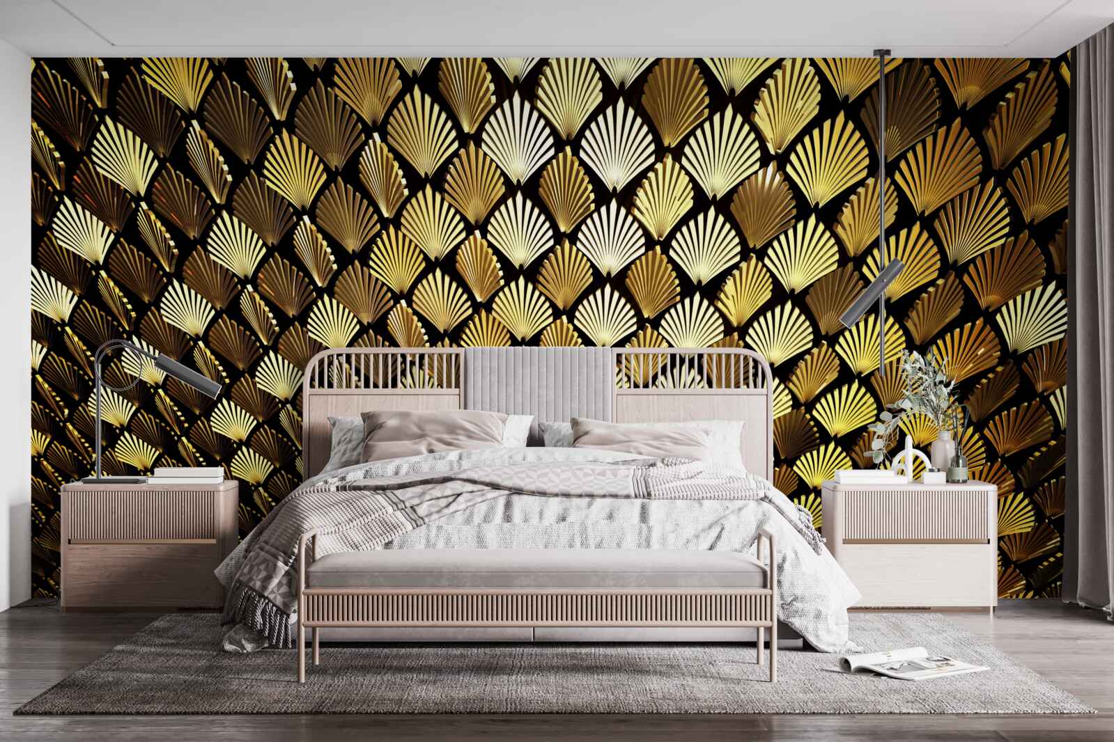 Papier peint abstrait en or en forme de fougère