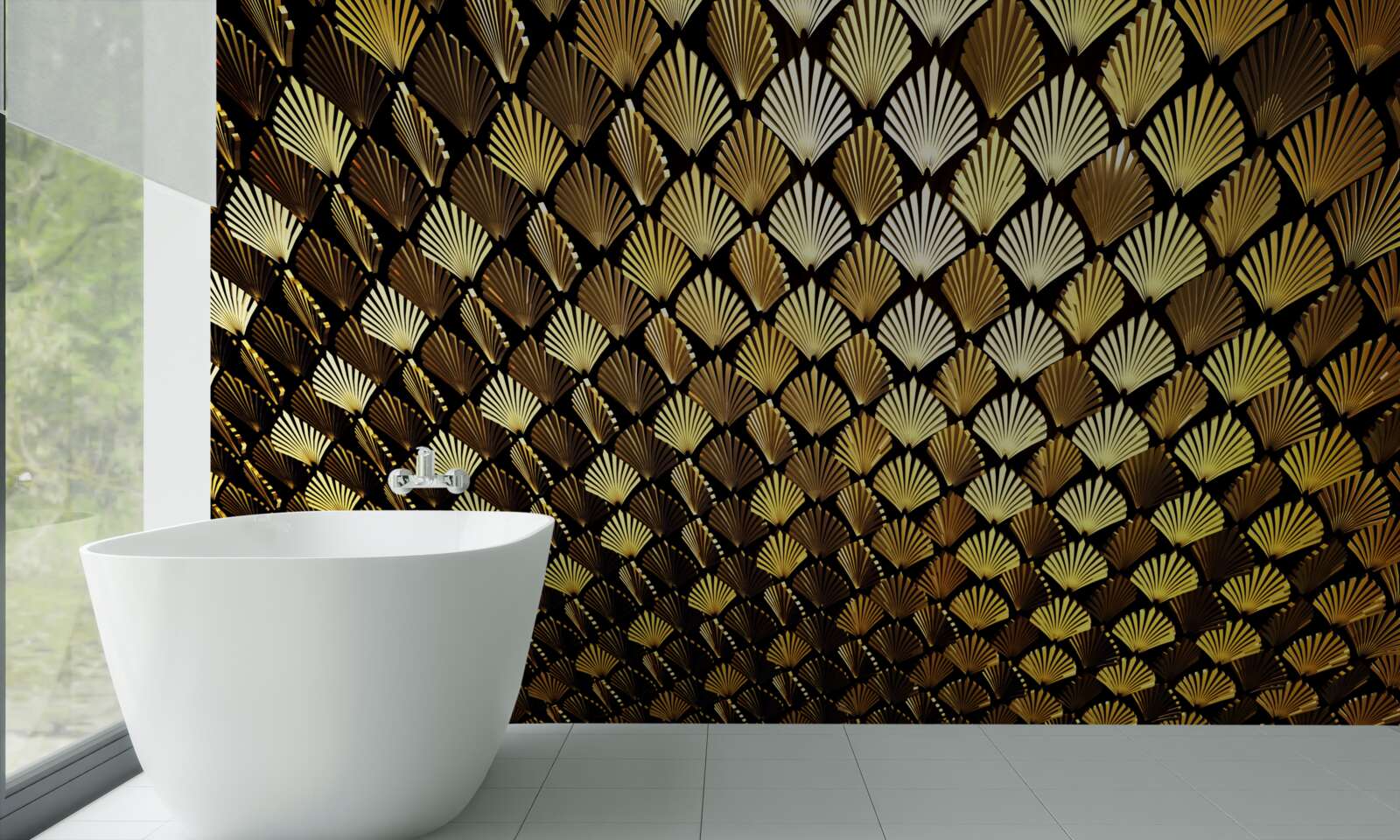 Papier peint abstrait en or en forme de fougère