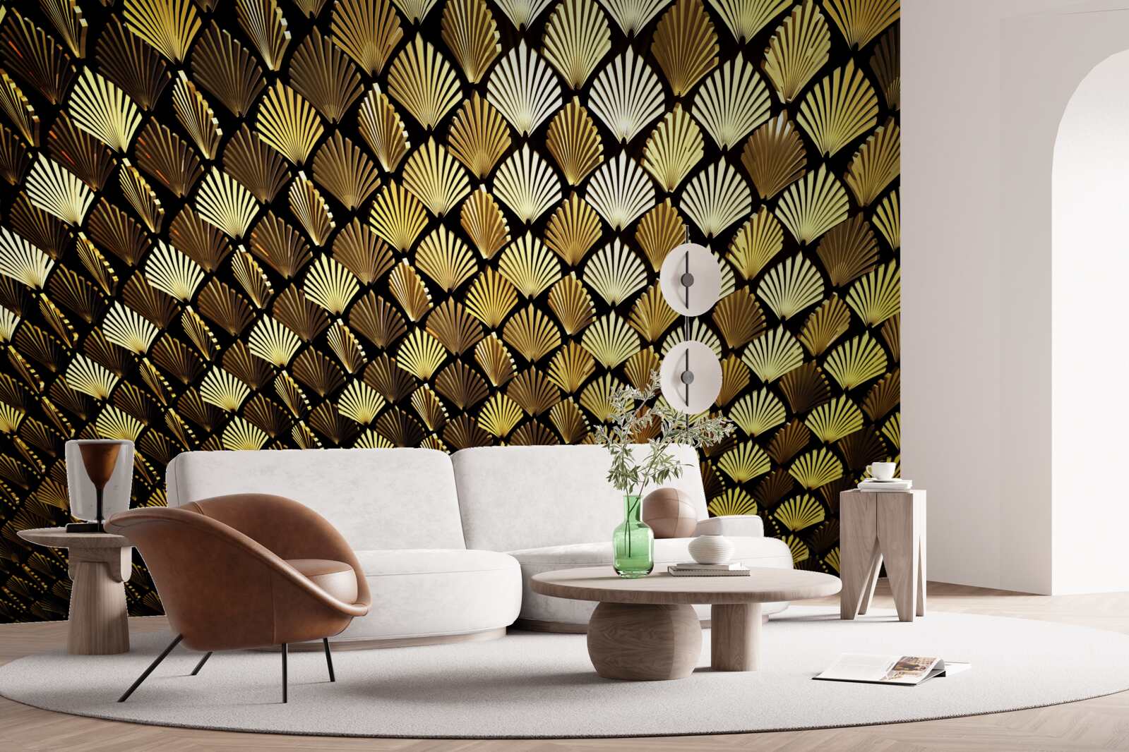 Papier peint abstrait en or en forme de fougère