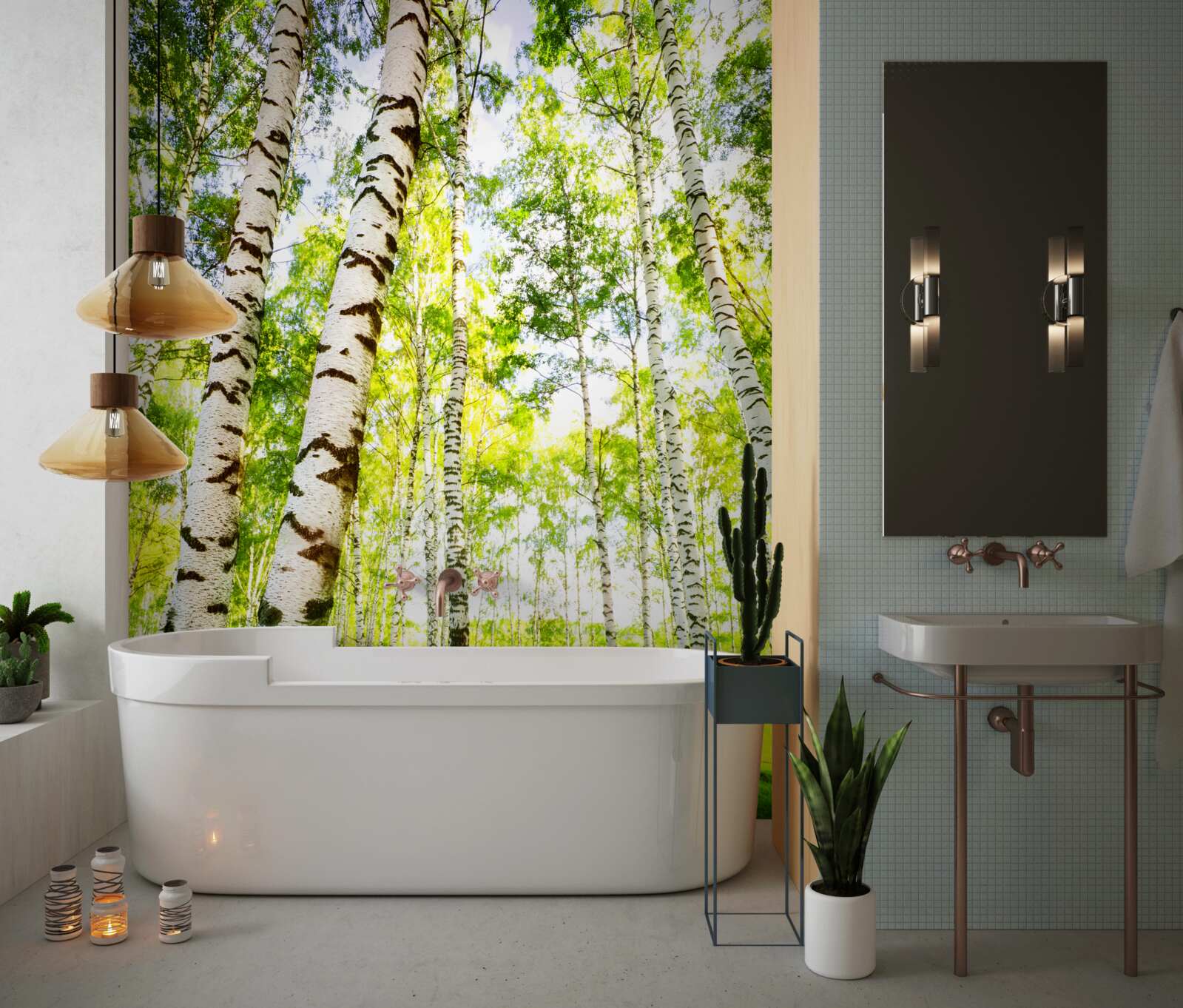 Papier peint un bosquet estival de bouleaux élancés