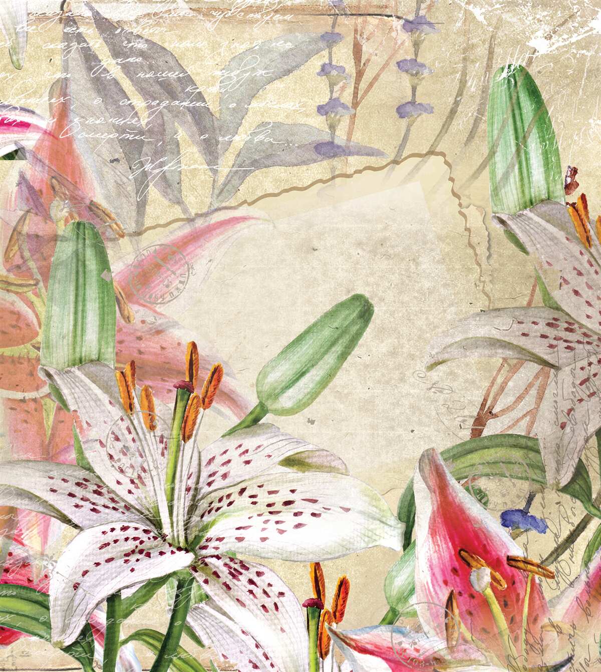 Papier peint lys blancs en fleurs