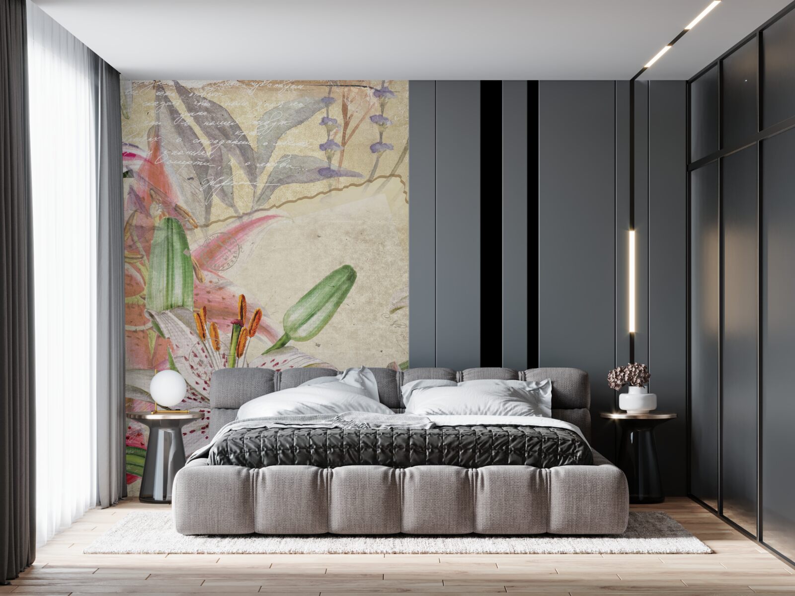 Papier peint lys blancs en fleurs