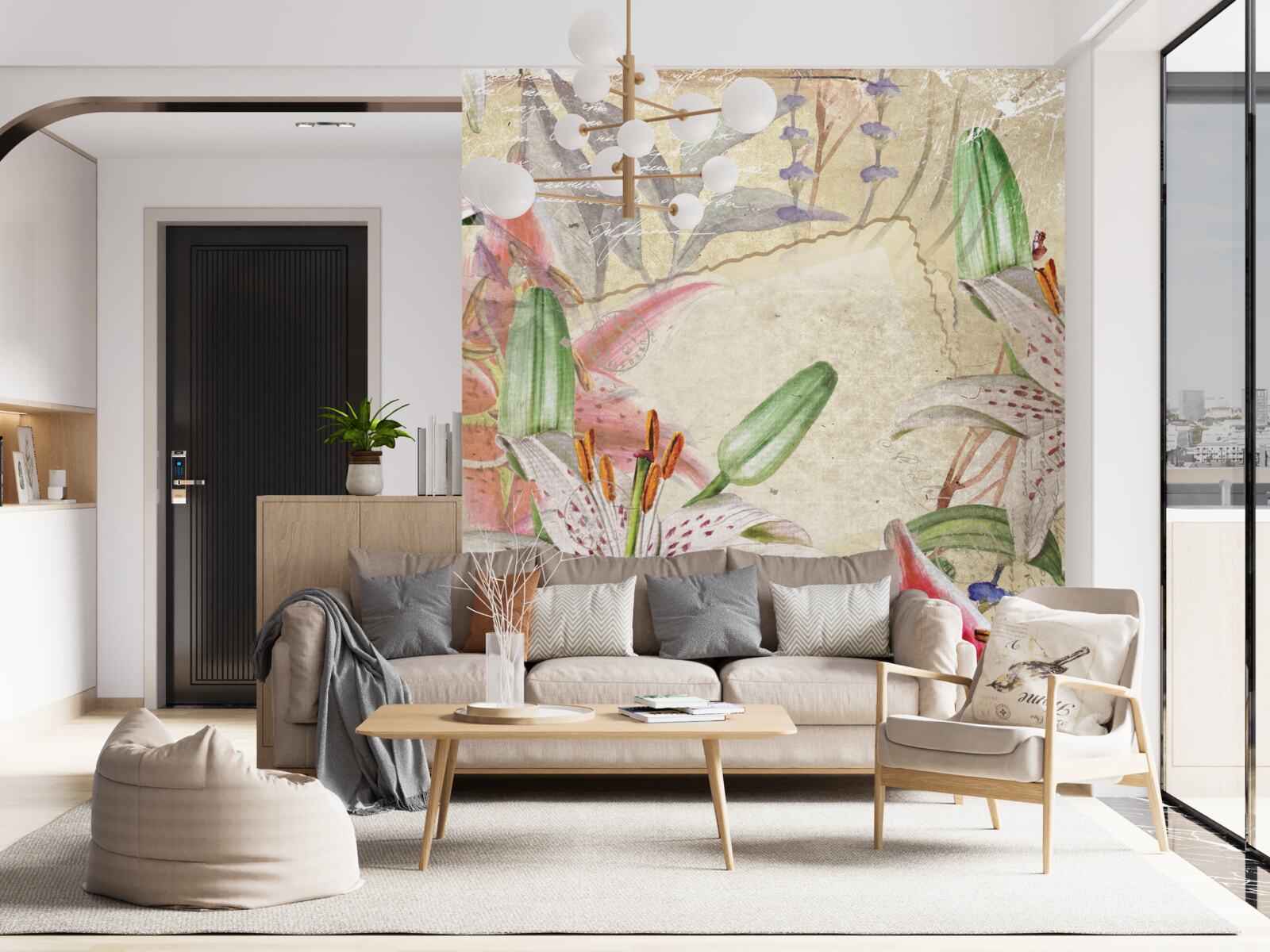 Papier peint lys blancs en fleurs