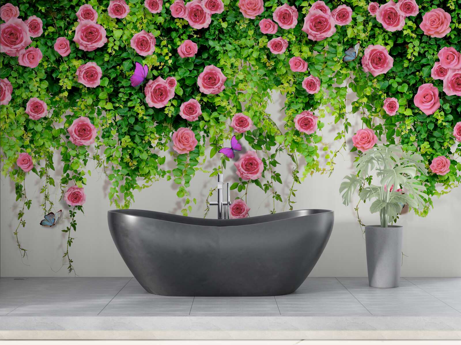 Papier peint roses arbustives d'un rose intense