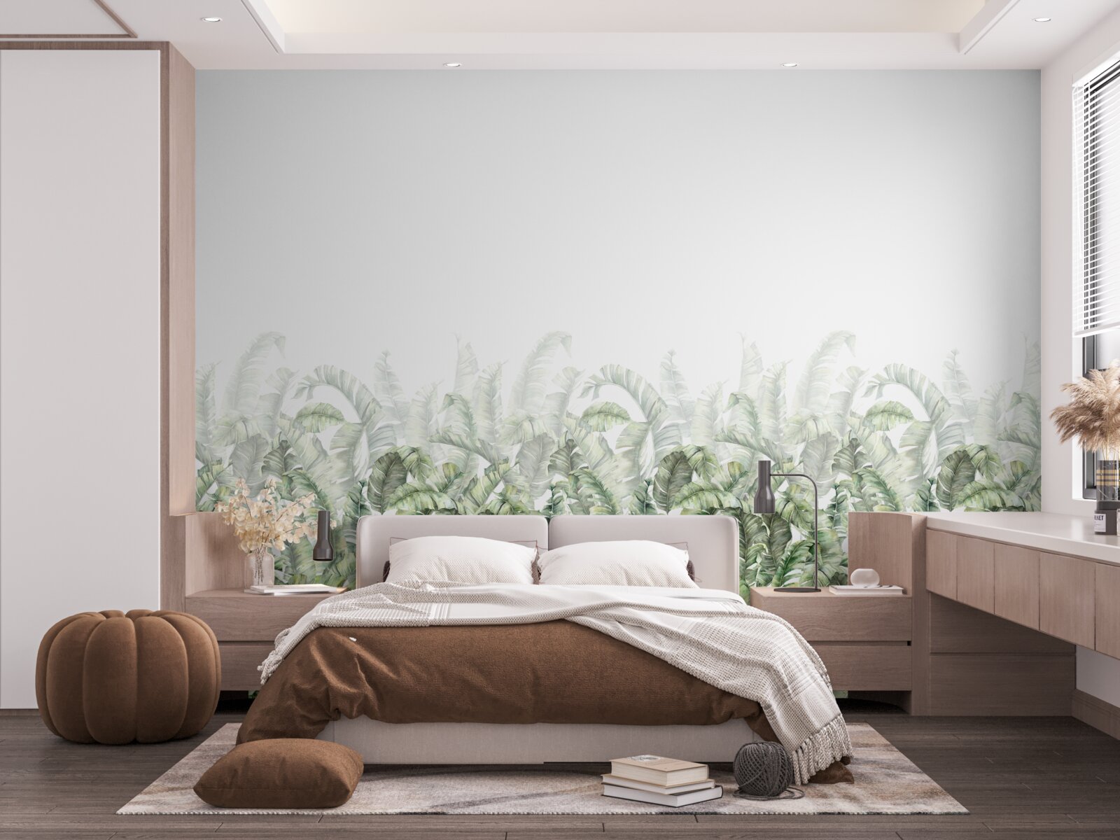 Papier peint fougère blanche dense et brume