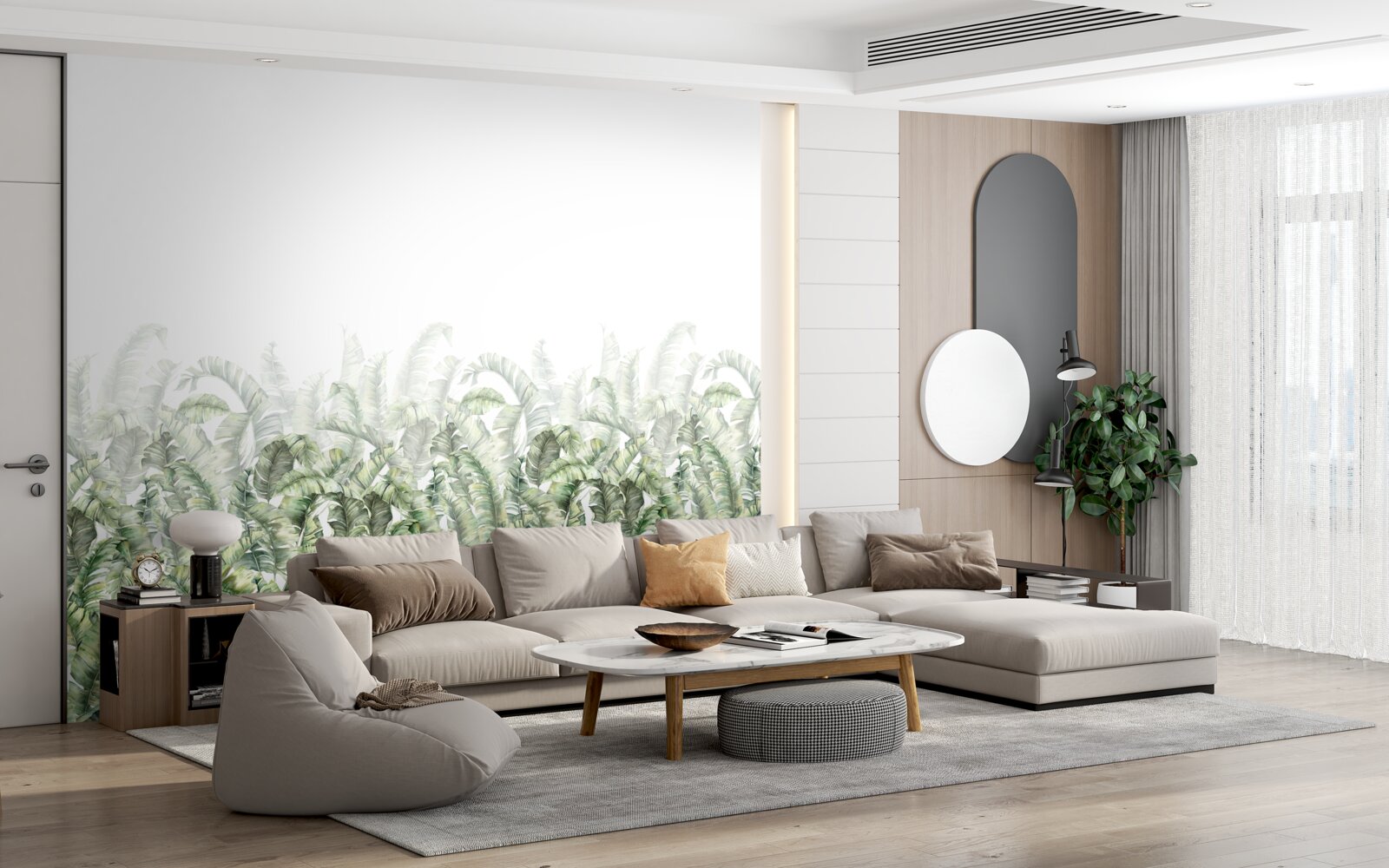 Papier peint fougère blanche dense et brume