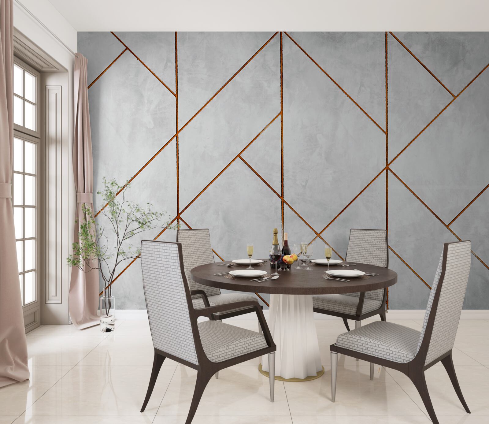 Papier peint marbre gris avec motif de veines d'or