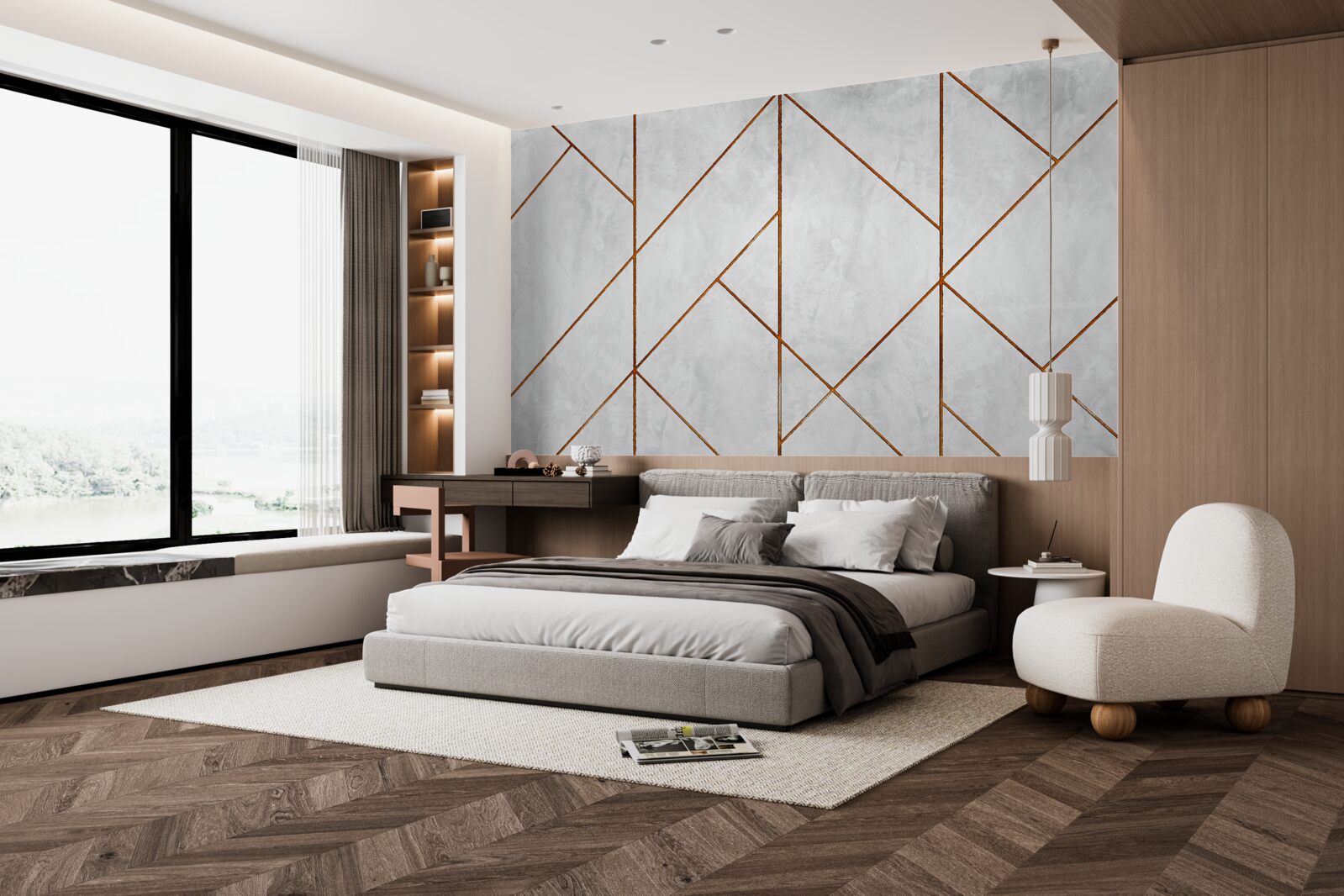 Papier peint marbre gris avec motif de veines d'or