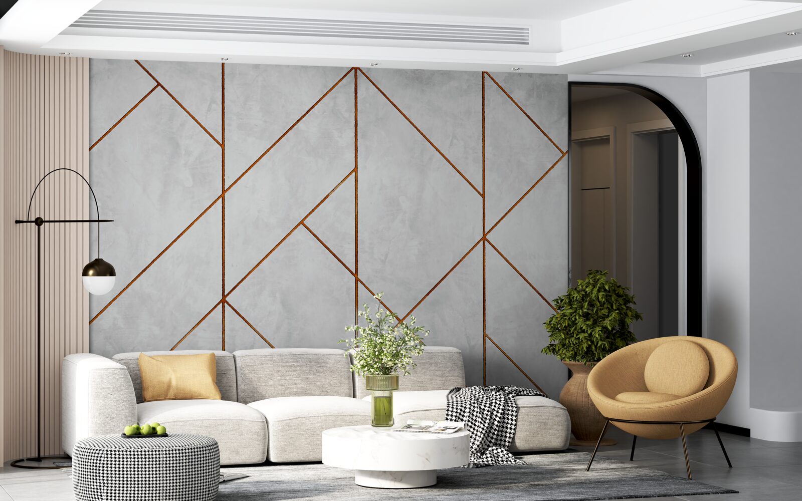 Papier peint marbre gris avec motif de veines d'or