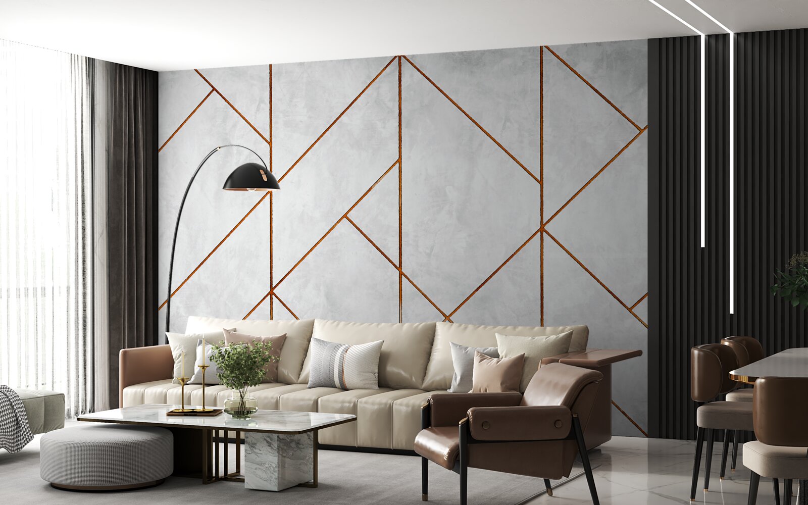 Papier peint marbre gris avec motif de veines d'or