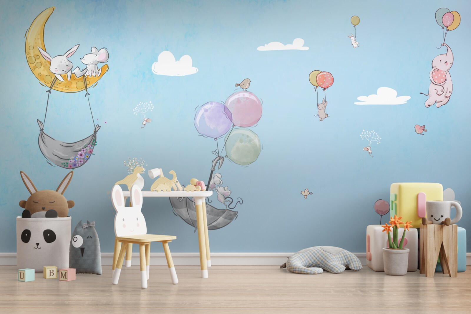 Papier peint ballons et animaux