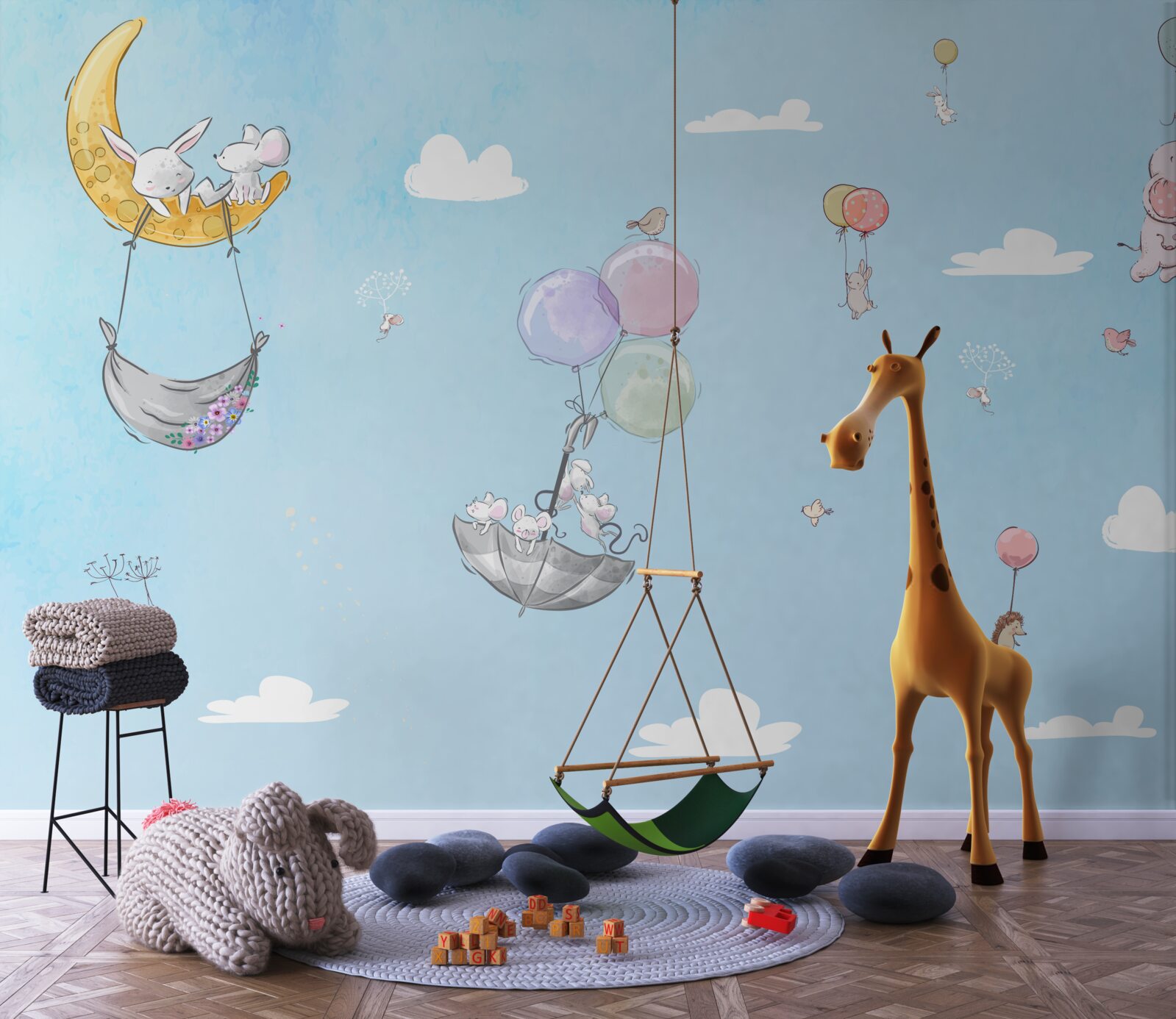 Papier peint ballons et animaux