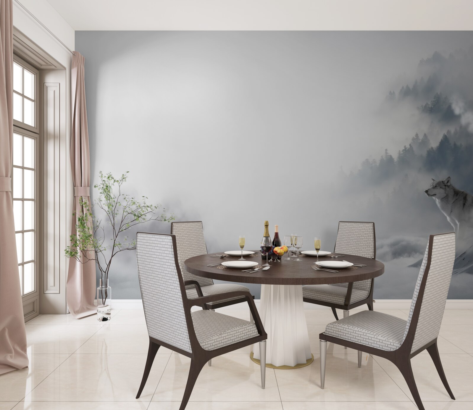 Papier peint on peut entendre les loups hurler dans la forêt d'hiver