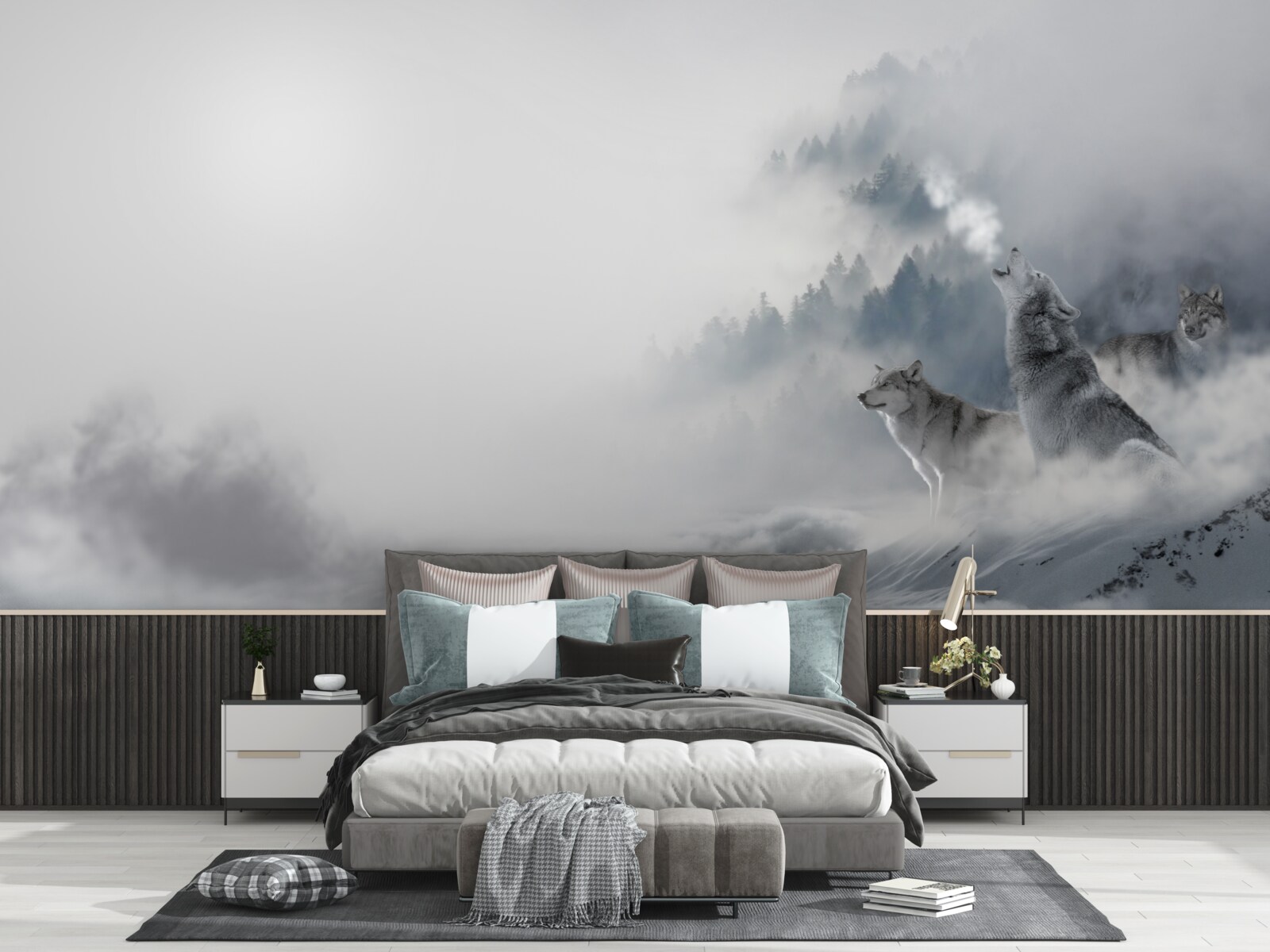 Papier peint on peut entendre les loups hurler dans la forêt d'hiver