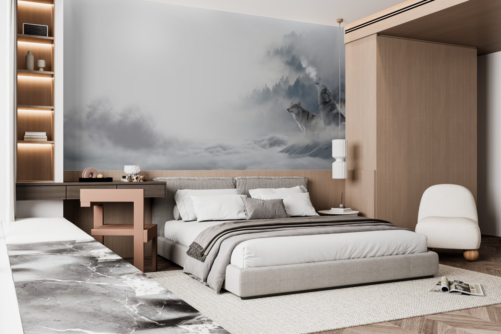 Papier peint on peut entendre les loups hurler dans la forêt d'hiver