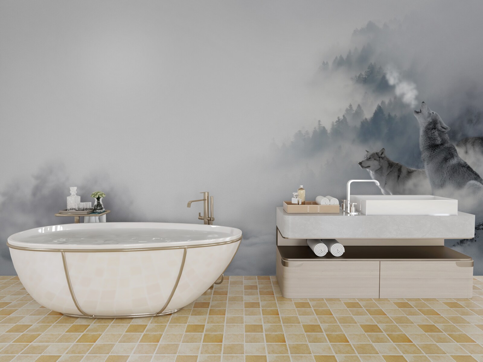 Papier peint on peut entendre les loups hurler dans la forêt d'hiver