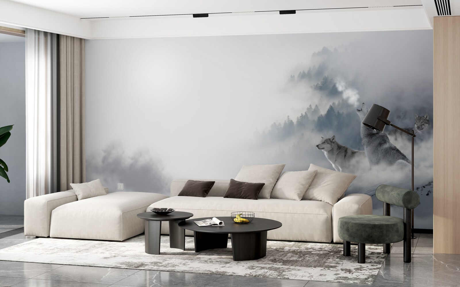 Papier peint on peut entendre les loups hurler dans la forêt d'hiver