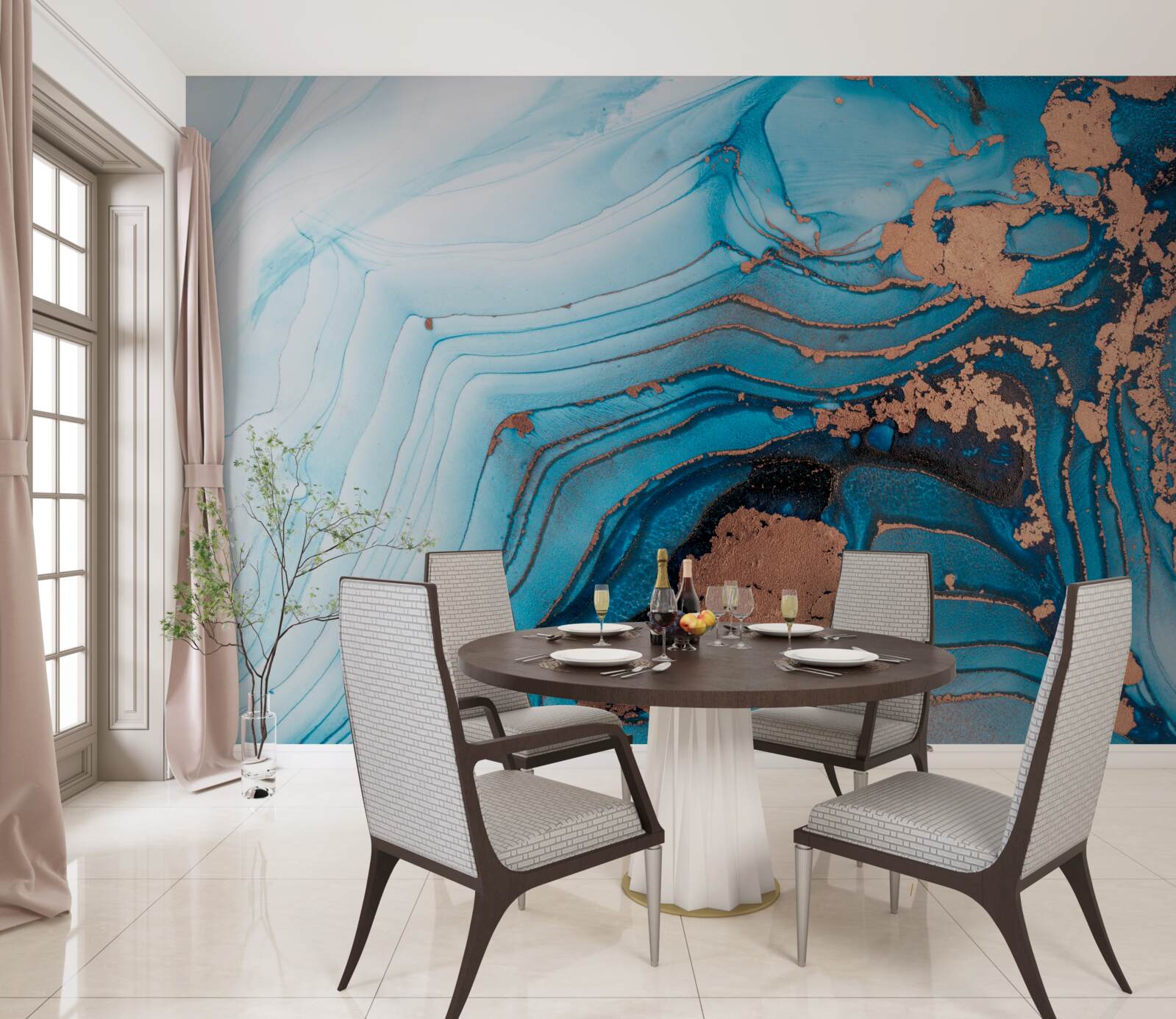 Papier peint l'eau entre en contact avec le sable marbré