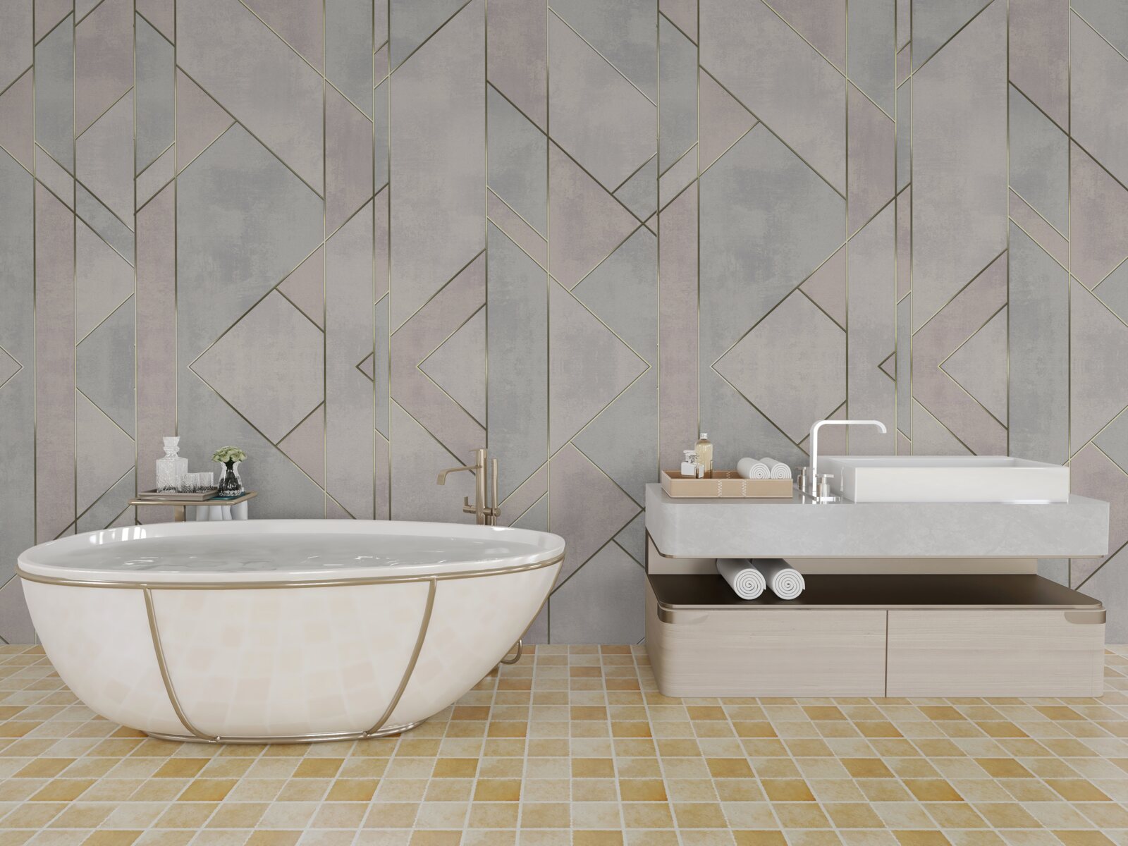 Papier peint lignes droites sur une surface en marbre