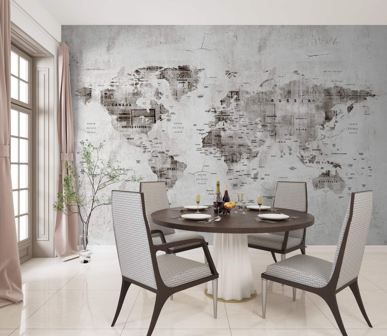 Papier peint carte du monde indiquant les noms des États