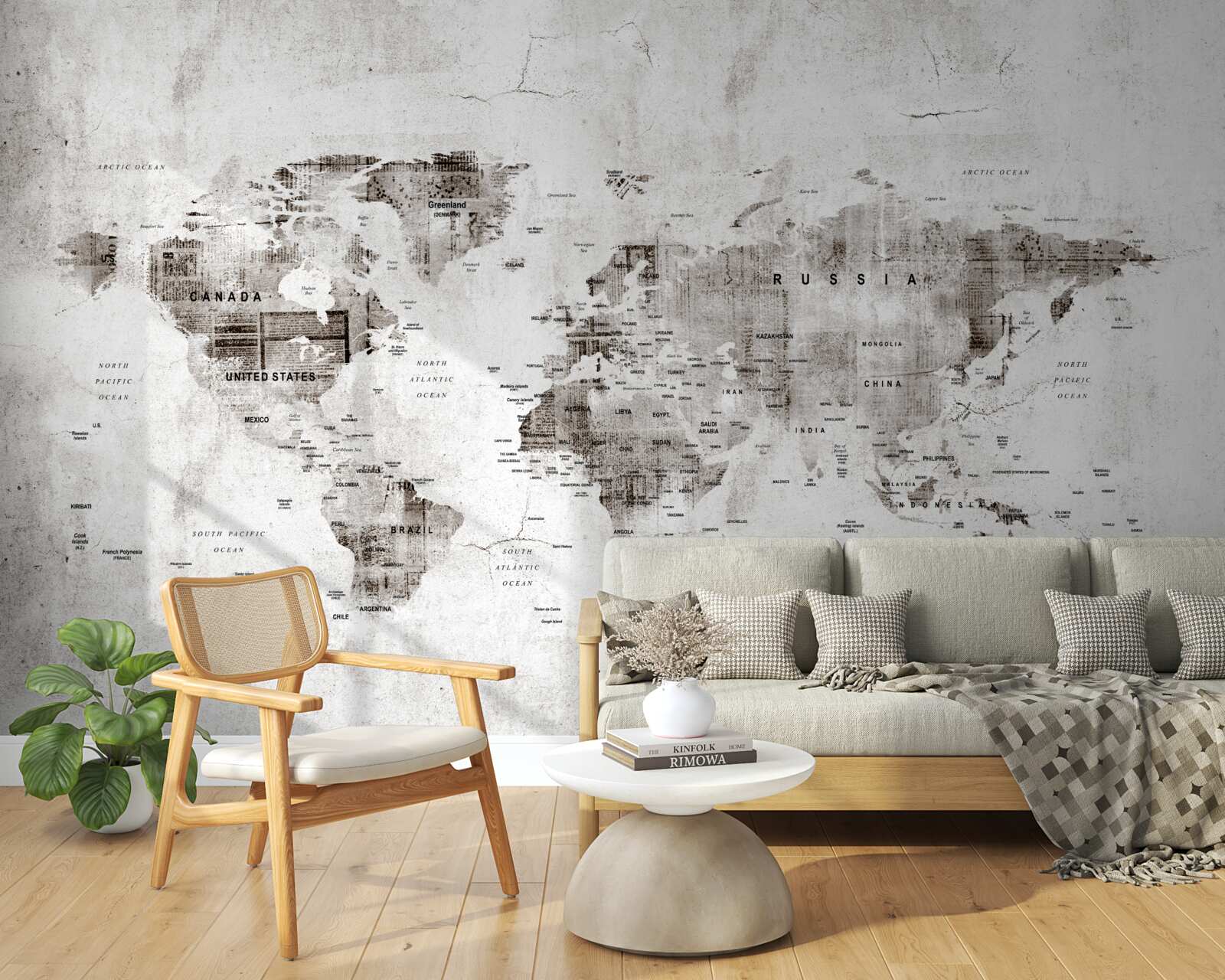 Papier peint carte du monde indiquant les noms des États