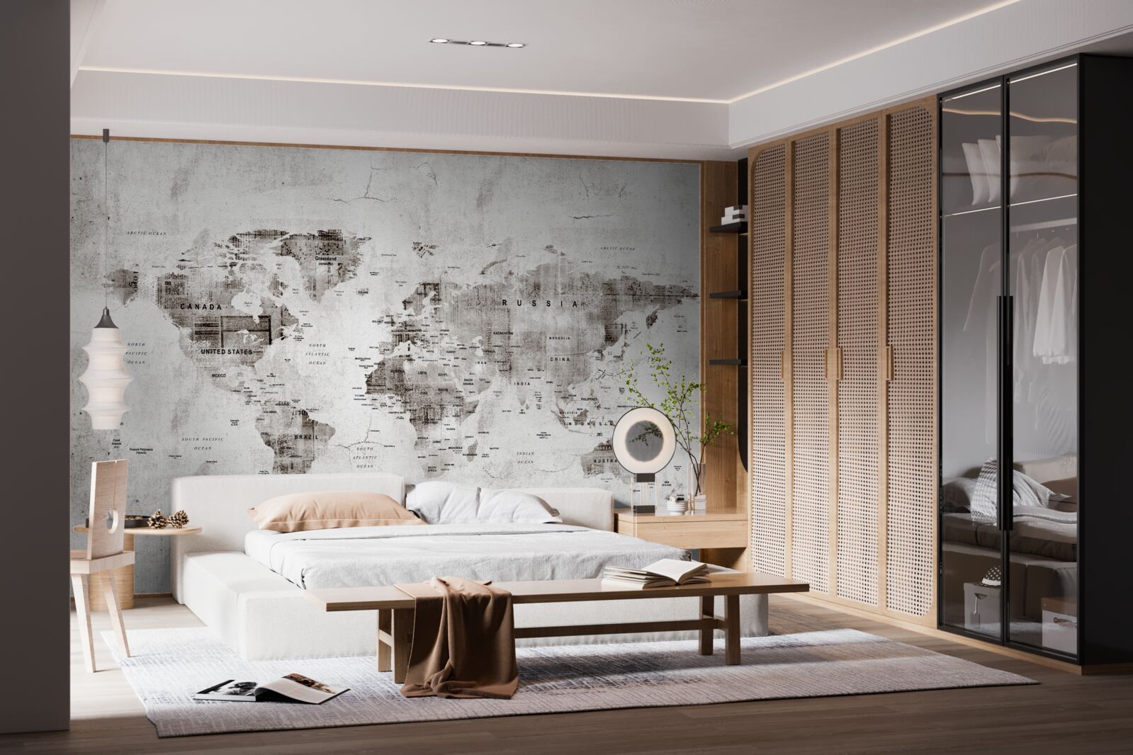 Papier peint carte du monde indiquant les noms des États