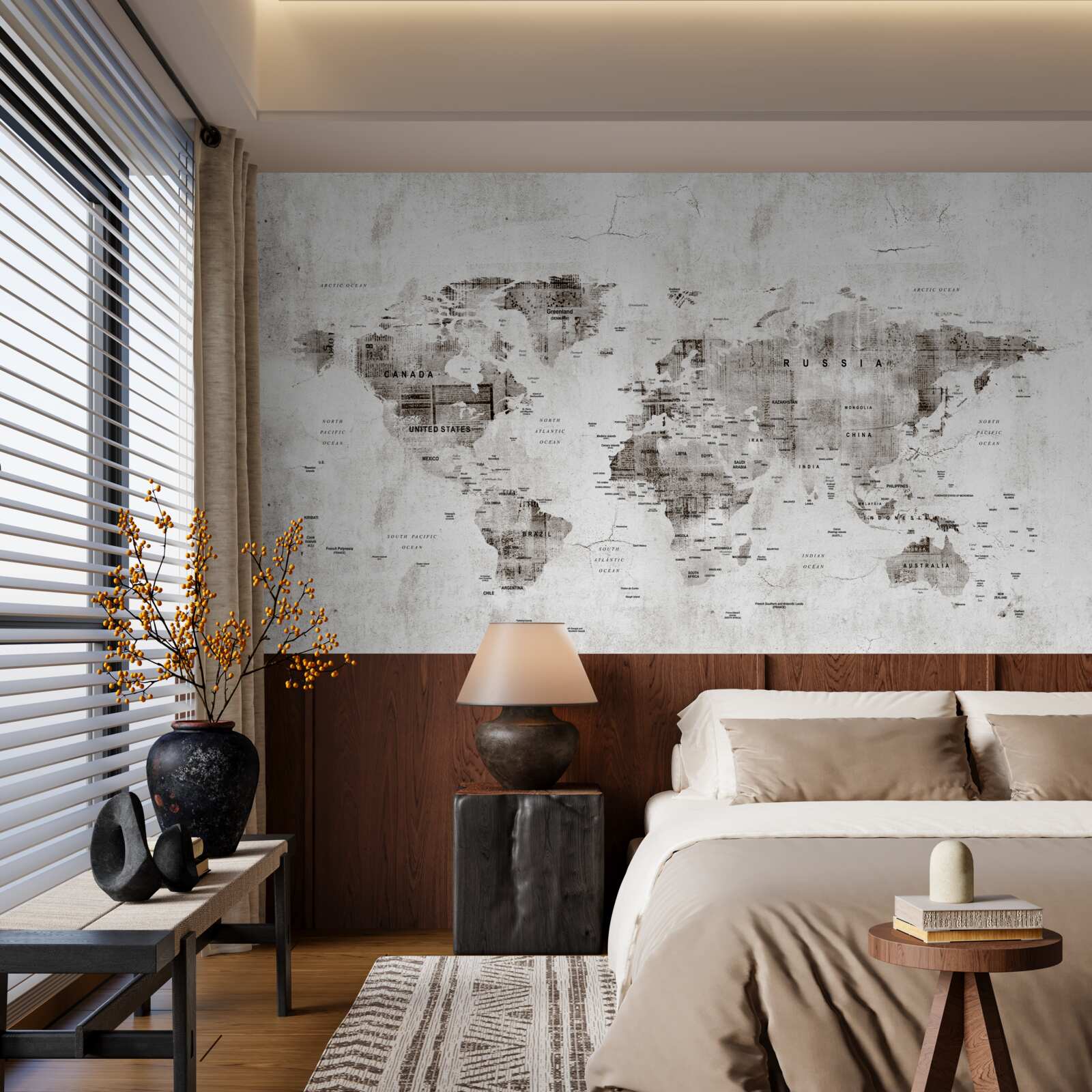 Papier peint carte du monde indiquant les noms des États