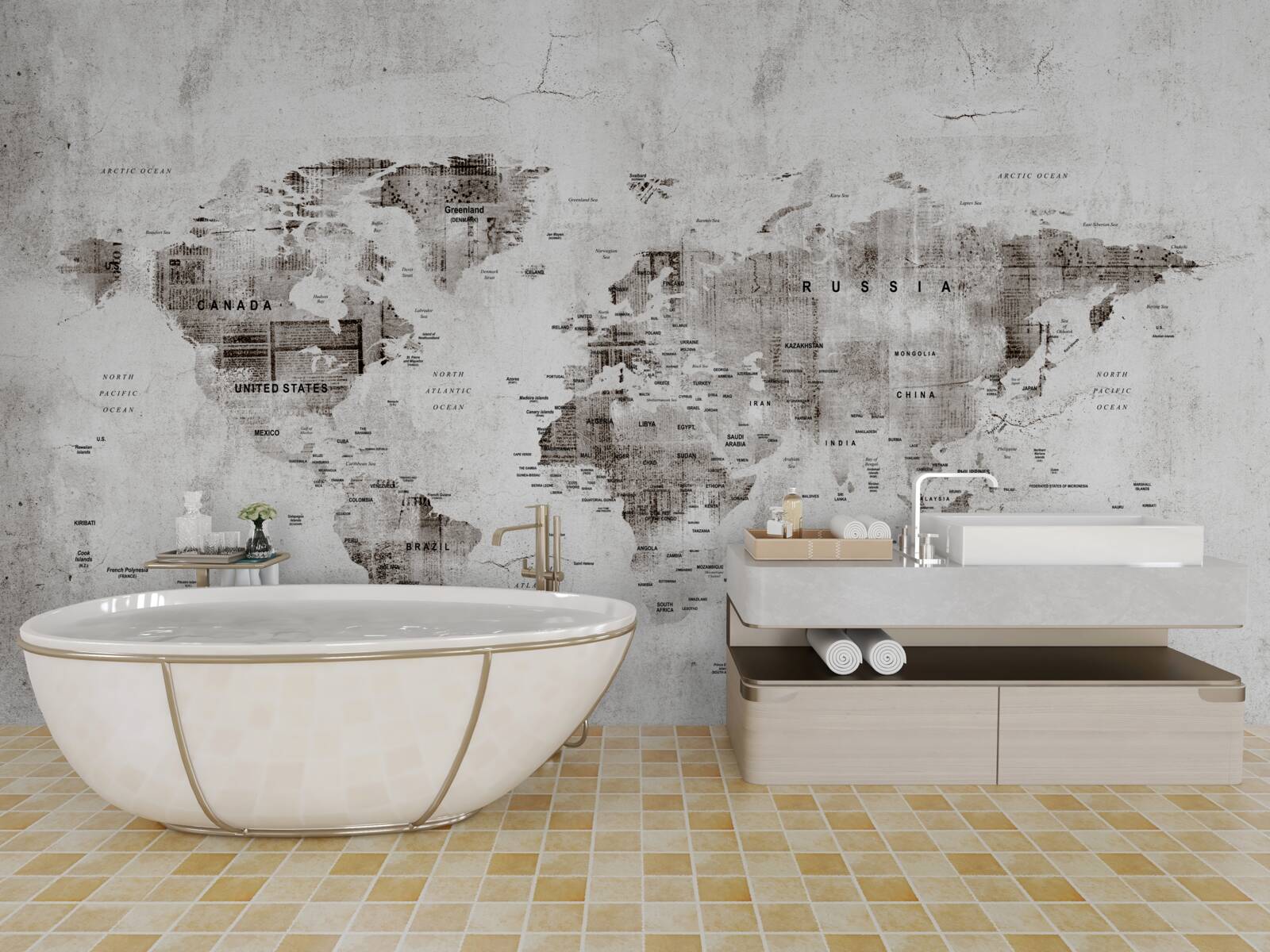 Papier peint carte du monde indiquant les noms des États