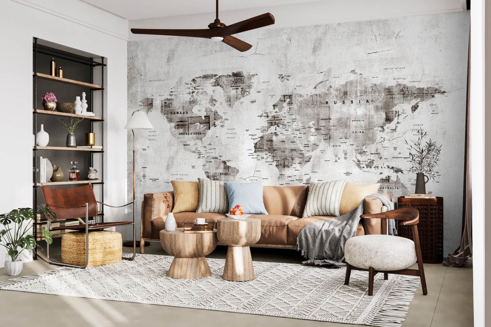 Papier peint carte du monde indiquant les noms des États