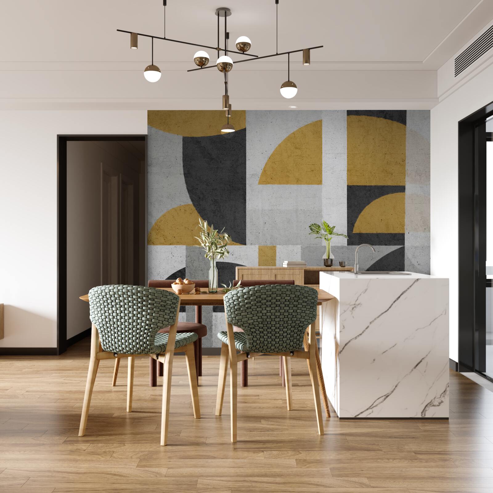 Papier peint abstrait dans les tons de noir et de jaune