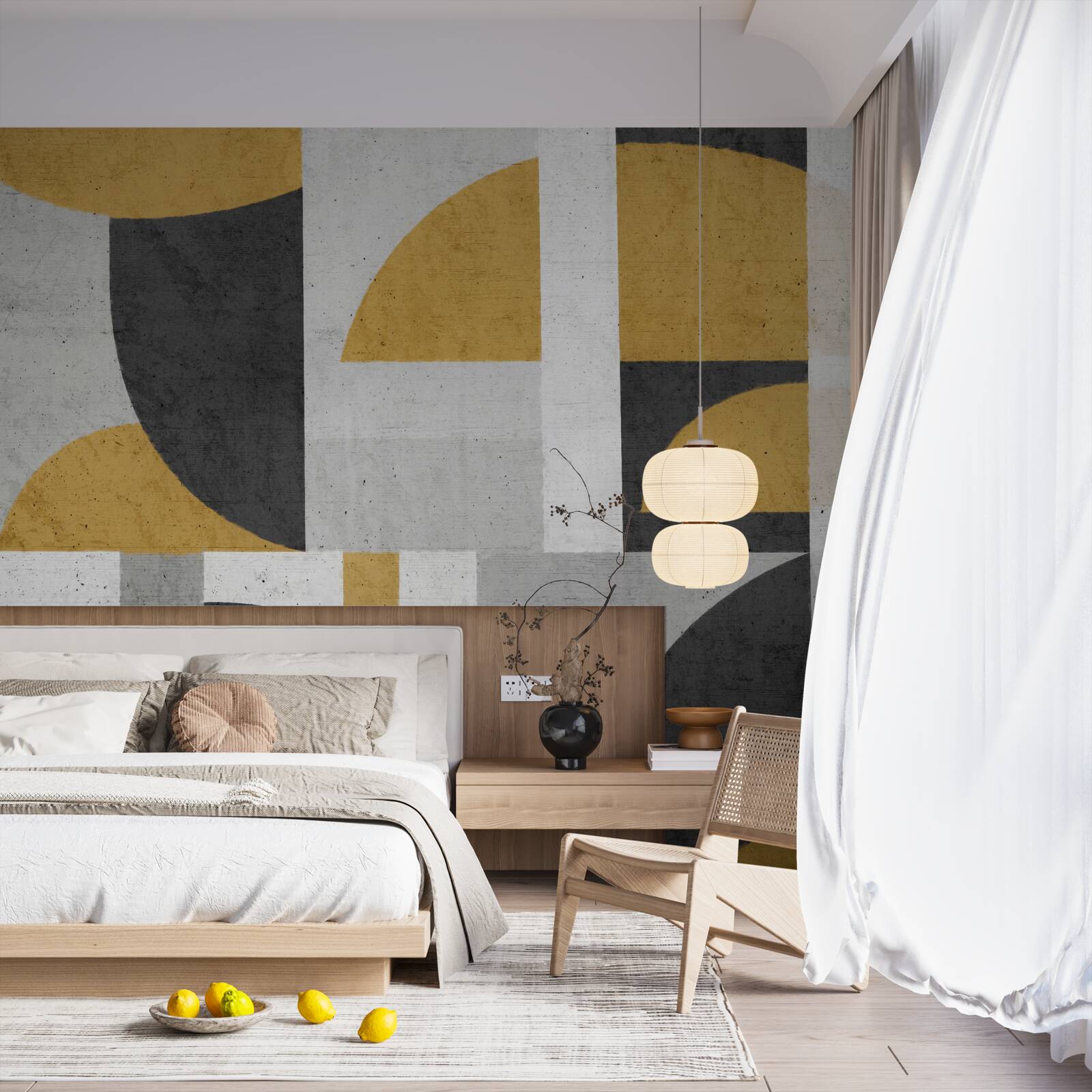 Papier peint abstrait dans les tons de noir et de jaune