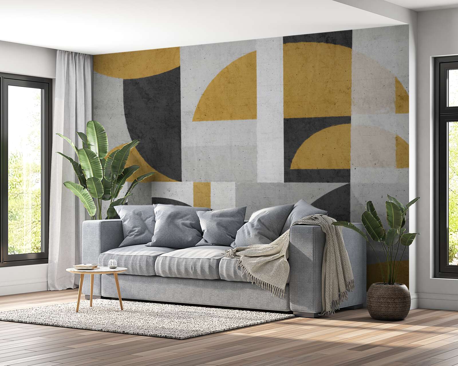 Papier peint abstrait dans les tons de noir et de jaune