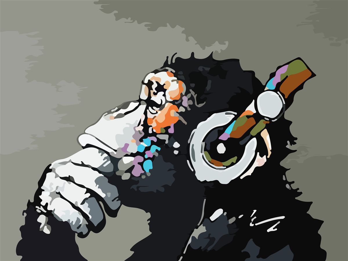 Papier peint macaque avec écouteurs