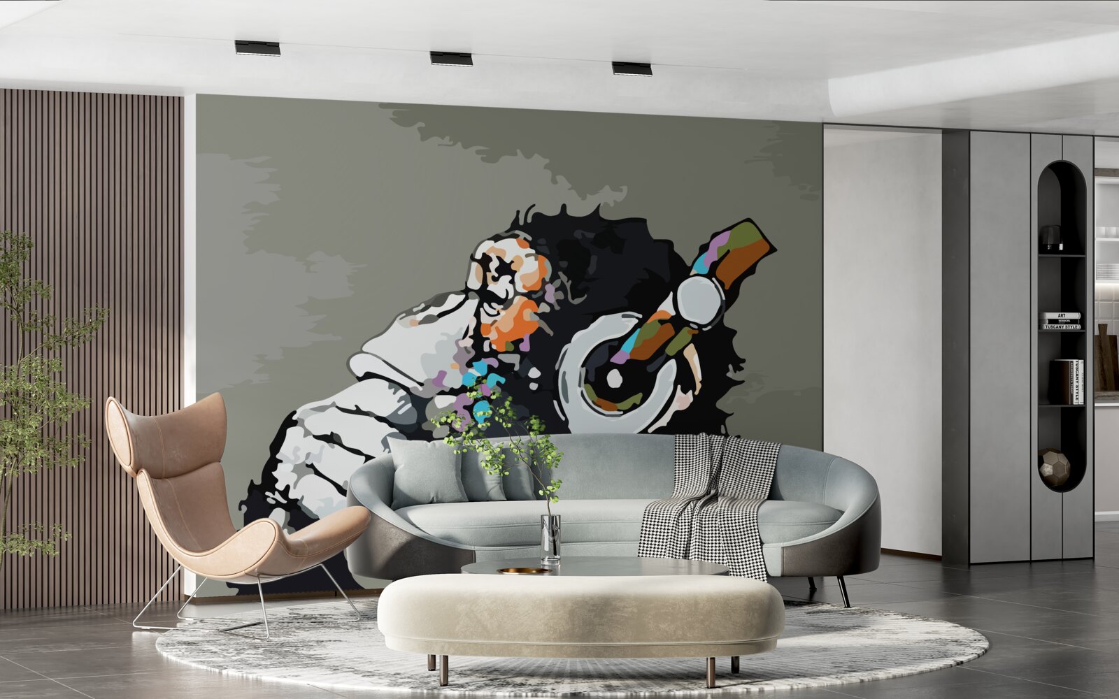 Papier peint macaque avec écouteurs